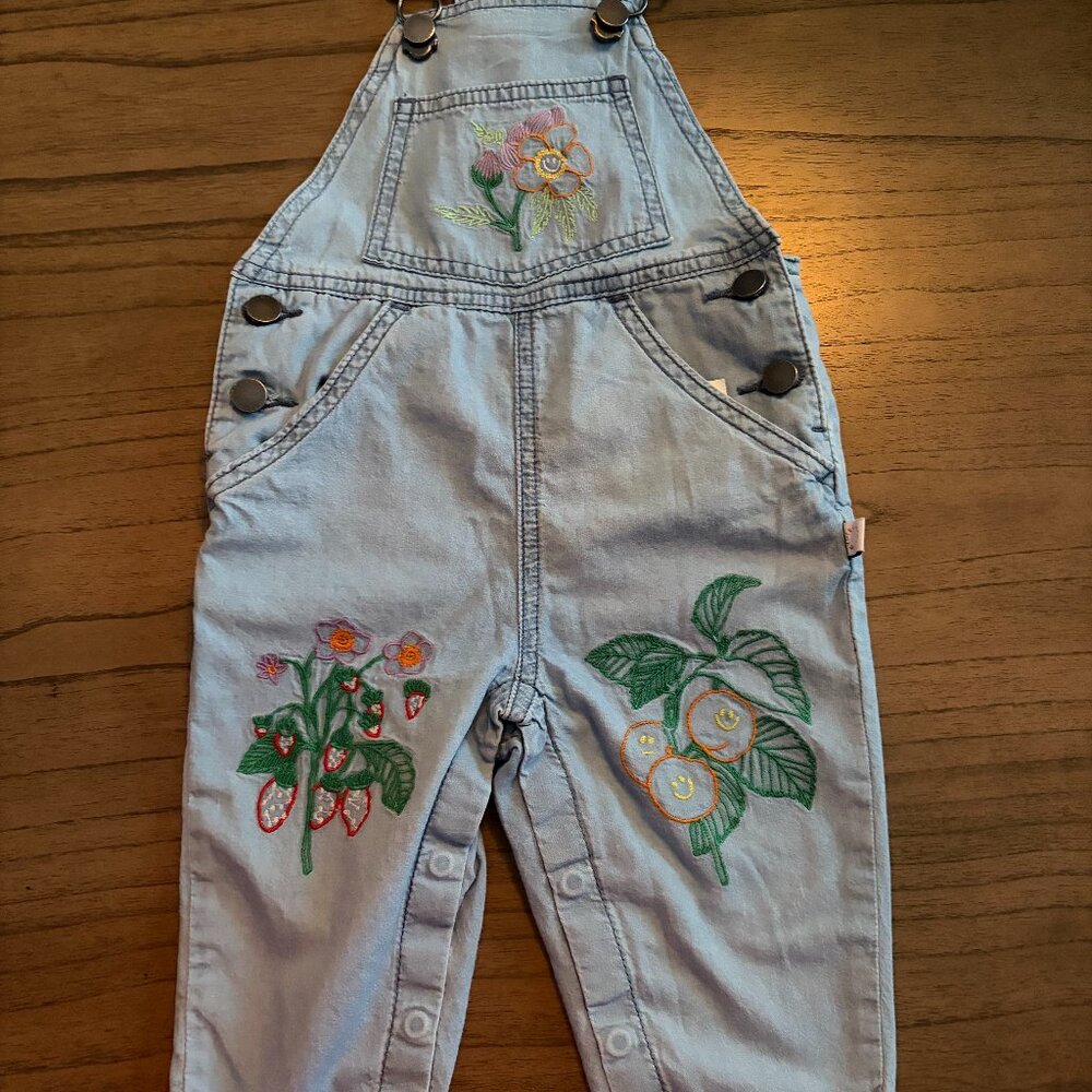 Stella Mc Cartney Baby Girl's Embroidered Denim Bib Pants 9 Mo.